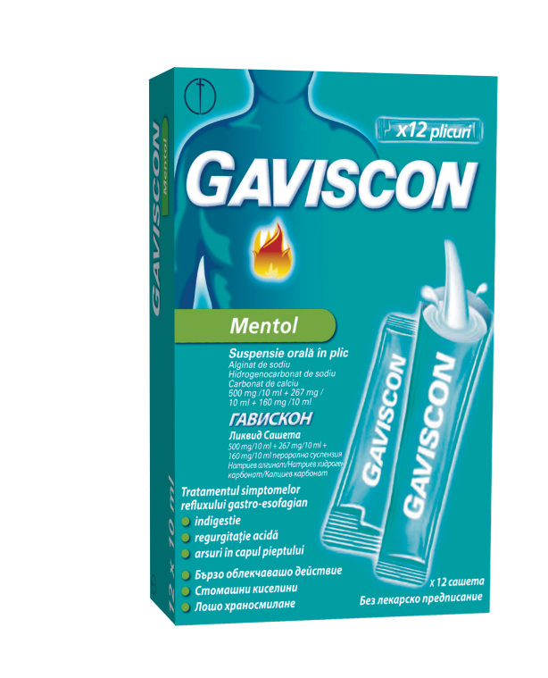 Gaviscon Mentol suspensie orala in plic, 10 ml x 12 plicuri