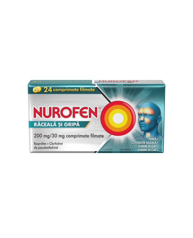 Nurofen Răceală și Gripă 200 mg/30 mg, 24 comprimate filmate