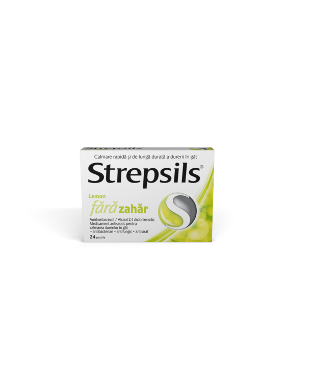 Strepsils Lemon fără zahăr, 24 pastile