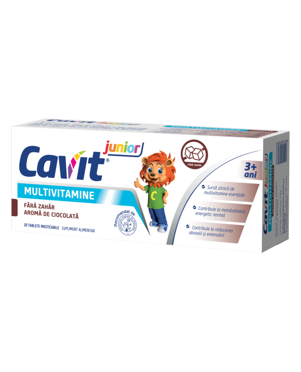 Cavit junior multivitamine Fara zahar aroma de ciocolata x 20 tablete masticabile