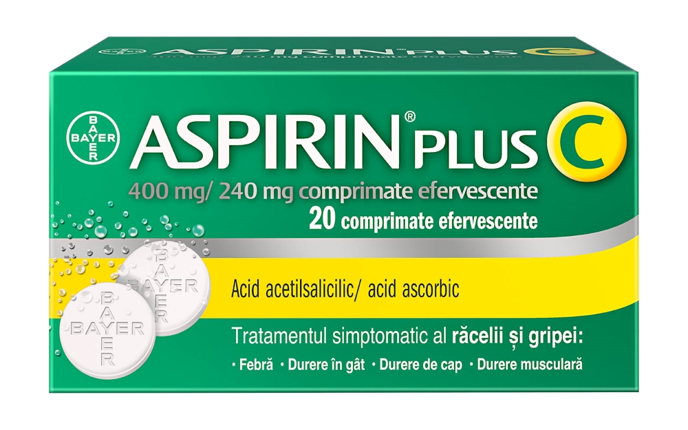 Aspirin Plus C, 400 mg/240 mg, 20 comprimate efervescente, Bayer