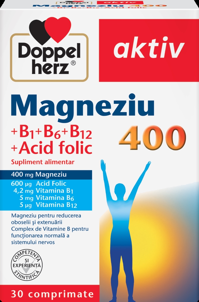 Magneziu 400+B1+B6+B12+Acid Folic 30 compr. Doppelherz